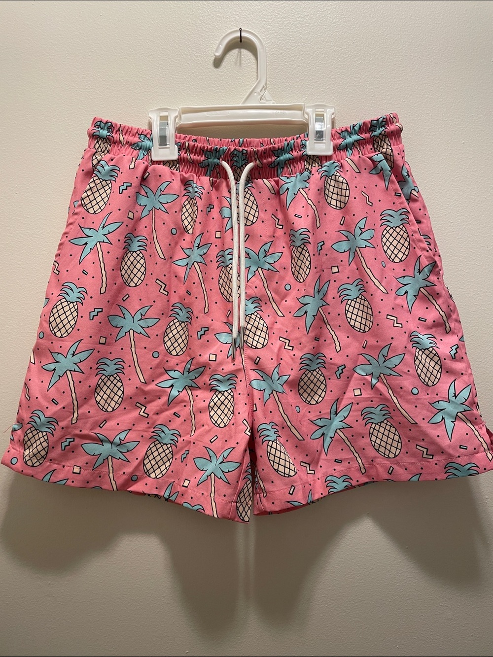 Boys Pink Pineapple Print Swim Trunks with lining